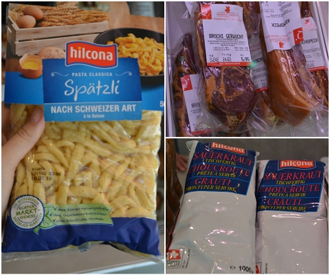 Špecle (vaječné noky), uzené maso a kysané zelí jsou častými pokrmy na walserských stolech.